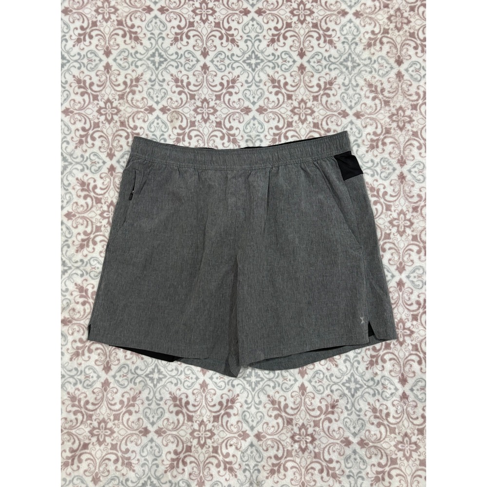 Xersion Mens L Quick-Dri 2 in 1 Run Shorts Grey Black Heathered Athletic Gym L